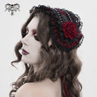 DEVIL FASHION Women's Gothic Rose Lace Ruffled  Headwear Black-Red