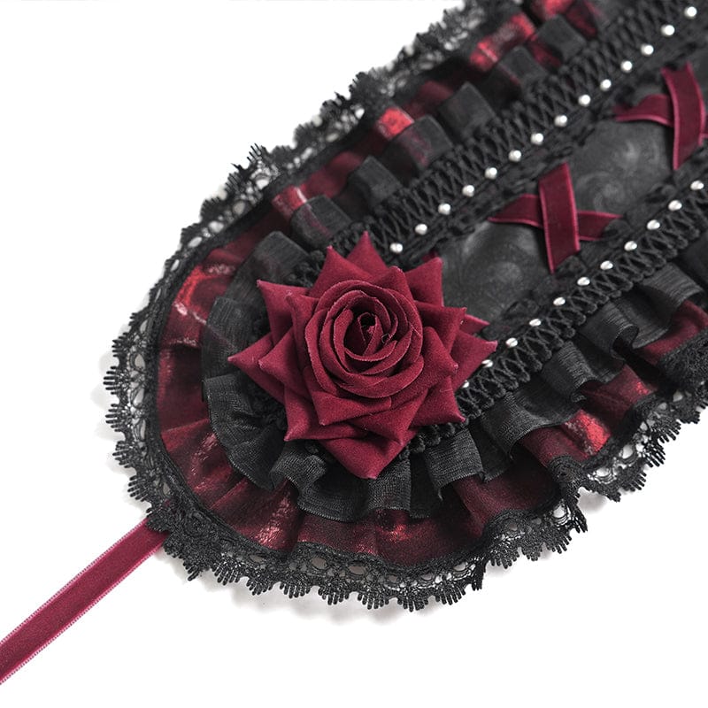 DEVIL FASHION Women's Gothic Rose Lace Ruffled  Headwear Black-Red