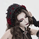 DEVIL FASHION Women's Gothic Rose Lace Ruffled  Headwear Black-Red