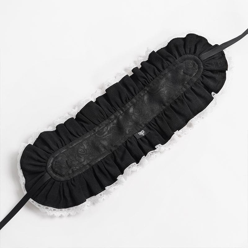 DEVIL FASHION Women's Gothic Rose Lace Ruffled  Headwear Black-White