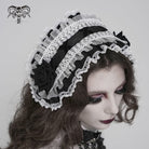 DEVIL FASHION Women's Gothic Rose Lace Ruffled  Headwear Black-White