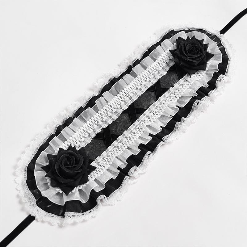DEVIL FASHION Women's Gothic Rose Lace Ruffled  Headwear Black-White