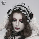 DEVIL FASHION Women's Gothic Rose Lace Ruffled  Headwear Black-White