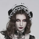 DEVIL FASHION Women's Gothic Rose Lace Ruffled  Headwear Black-White