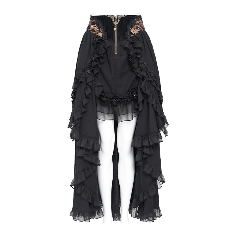 Women's Gothic Rose Ruffle High Low Hem Skirt - Punk Design