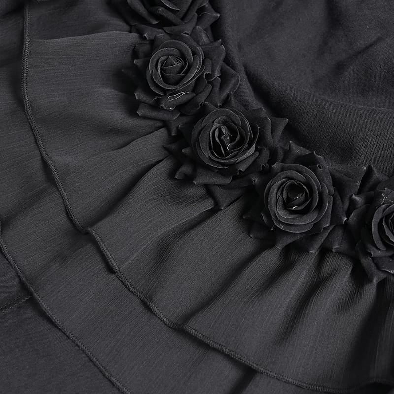 Women's Gothic Rose Ruffle High Low Hem Skirt - Punk Design