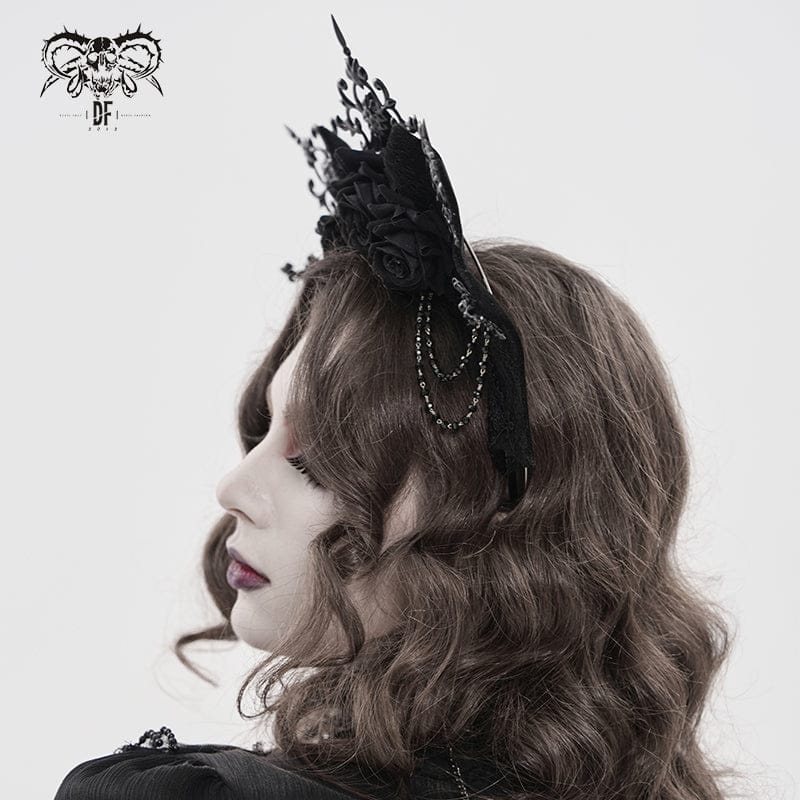 DEVIL FASHION Women's Gothic Rose Spiked Beaded Headwear