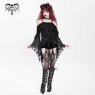 DEVIL FASHION Women's Gothic Ruffle Irregular Off Shoulder Slip Shirt