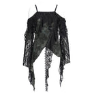 DEVIL FASHION Women's Gothic Ruffle Irregular Off Shoulder Slip Shirt