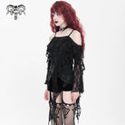 DEVIL FASHION Women's Gothic Ruffle Irregular Off Shoulder Slip Shirt