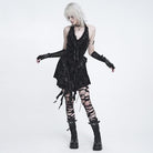 DEVIL FASHION Women's Gothic Ruffle Plunging V-Neck Halter Dress
