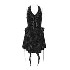 DEVIL FASHION Women's Gothic Ruffle Plunging V-Neck Halter Dress