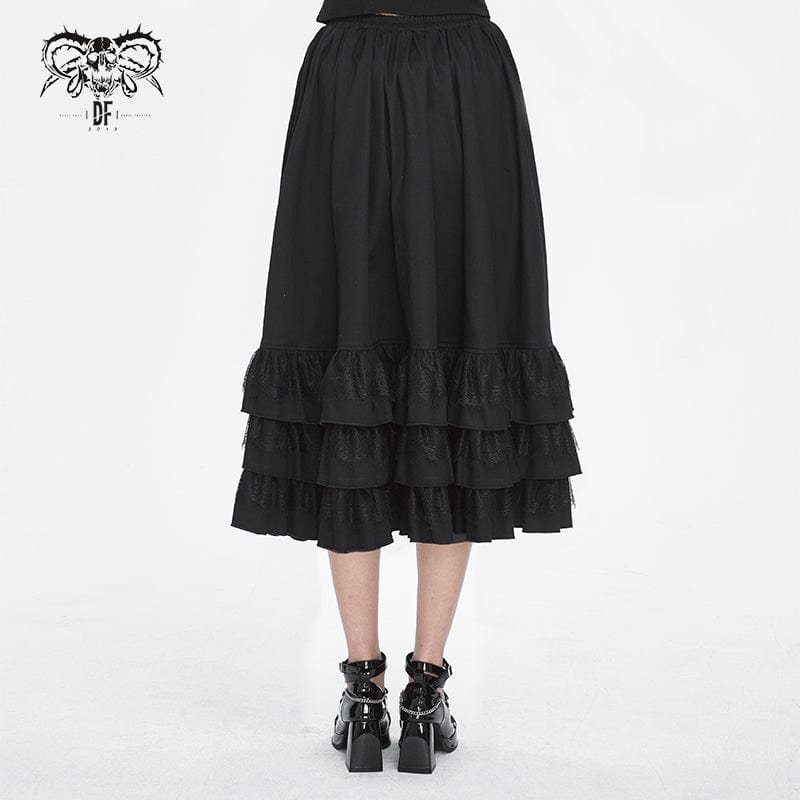 DEVIL FASHION Women's Gothic Ruffled Buckle Long Overskirts