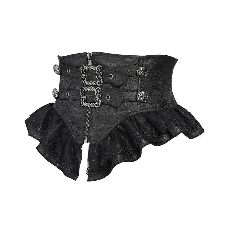 DEVIL FASHION Women's Gothic Ruffled Buckle Straps Lace-up Girdle