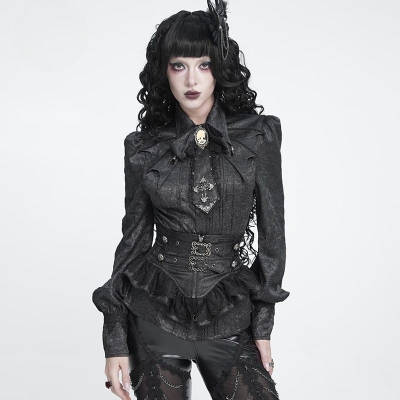 DEVIL FASHION Women's Gothic Ruffled Buckle Straps Lace-up Girdle