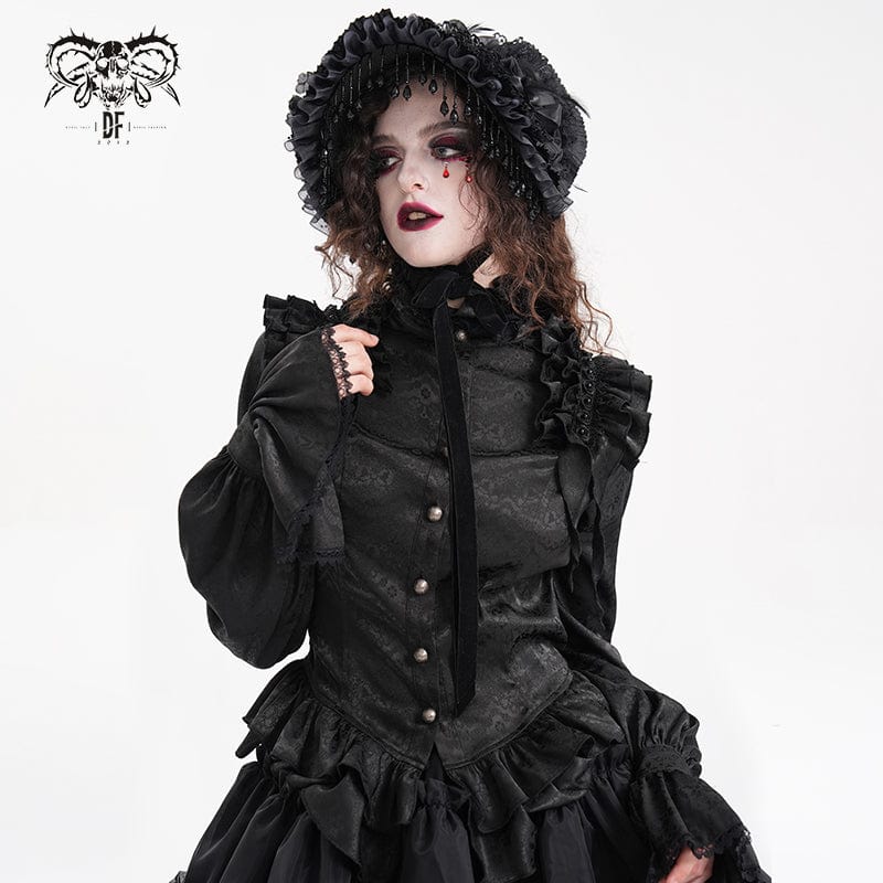 DEVIL FASHION Women's Gothic Ruffled Lace Long Sleeved Blouse