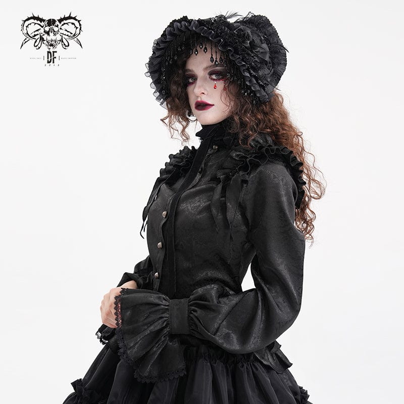 DEVIL FASHION Women's Gothic Ruffled Lace Long Sleeved Blouse