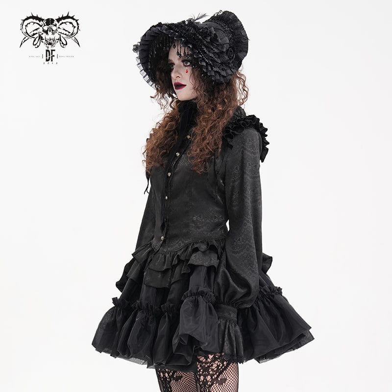 DEVIL FASHION Women's Gothic Ruffled Lace Long Sleeved Blouse