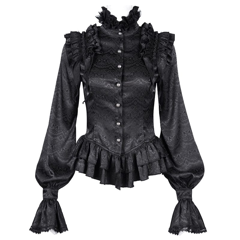 DEVIL FASHION Women's Gothic Ruffled Lace Long Sleeved Blouse