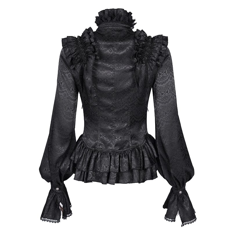 DEVIL FASHION Women's Gothic Ruffled Lace Long Sleeved Blouse