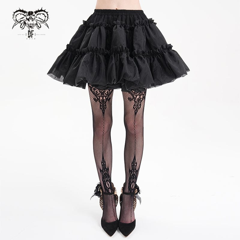 DEVIL FASHION Women's Gothic Ruffled Mesh Bubble Short Skirt