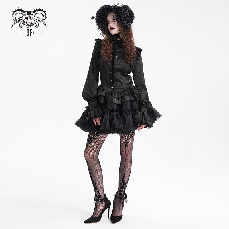 DEVIL FASHION Women's Gothic Ruffled Mesh Bubble Short Skirt