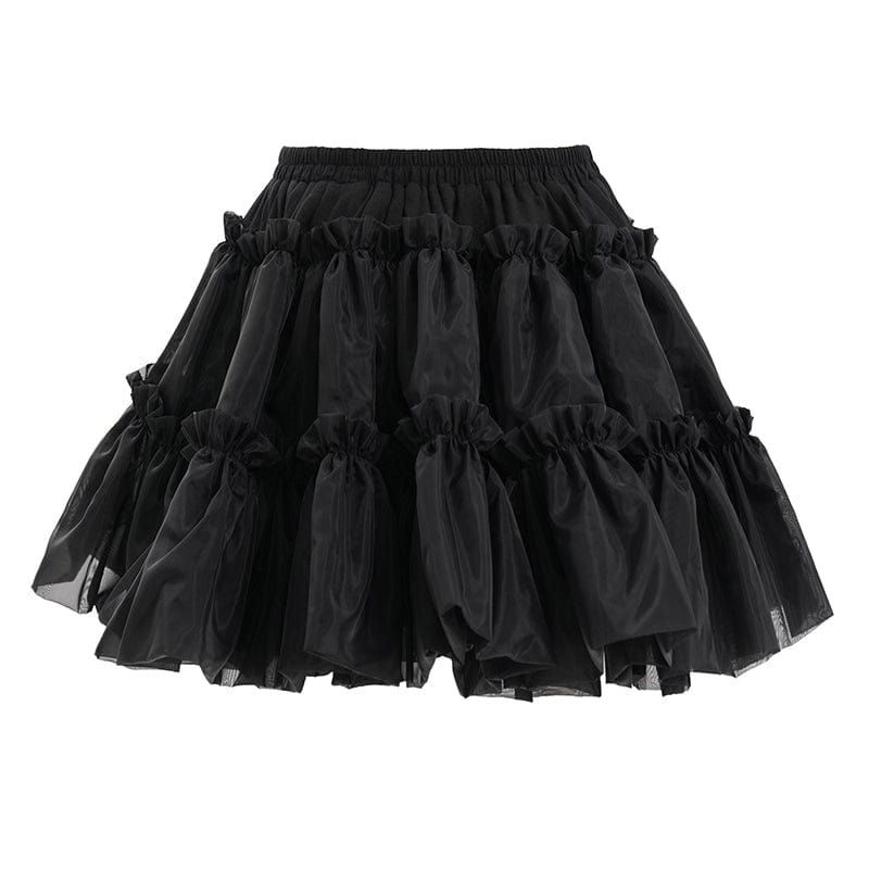 DEVIL FASHION Women's Gothic Ruffled Mesh Bubble Short Skirt