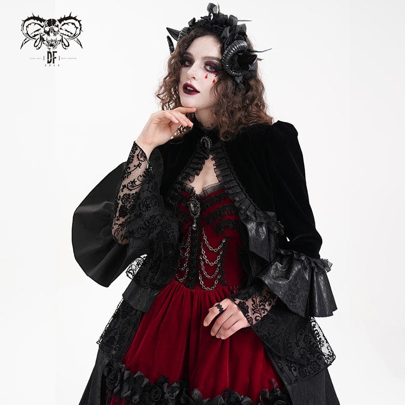 DEVIL FASHION Women's Gothic Ruffled Mesh Lace Jacket