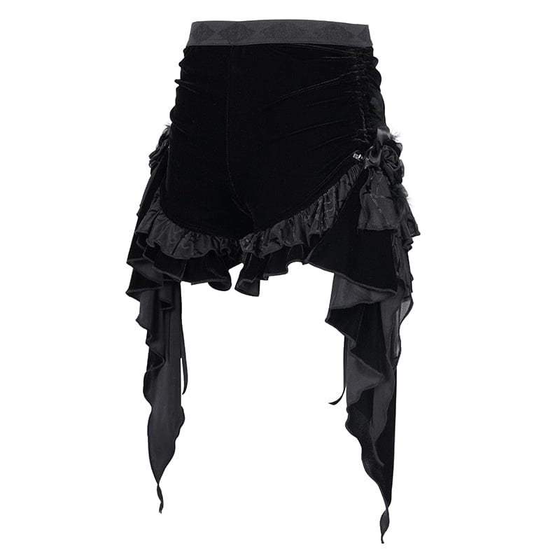 DEVIL FASHION Women's Gothic Ruffled Mesh Plumed Shorts