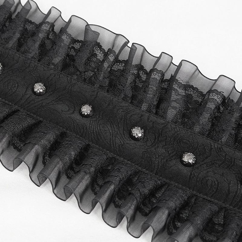 DEVIL FASHION Women's Gothic Ruffled Mesh Splice Faux Leather Belt