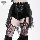 DEVIL FASHION Women's Gothic Ruffled Mesh Splice Lace-up Shorts