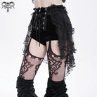 DEVIL FASHION Women's Gothic Ruffled Mesh Splice Lace-up Shorts