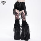 DEVIL FASHION Women's Gothic Ruffled Mesh Splice Lace-up Shorts