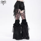 DEVIL FASHION Women's Gothic Ruffled Mesh Splice Lace-up Shorts