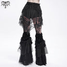 DEVIL FASHION Women's Gothic Ruffled Mesh Splice Lace-up Shorts