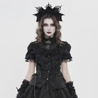 DEVIL FASHION Women's Gothic Ruffled Stand Collar Puff Short Sleeved Shirt Black