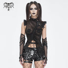DEVIL FASHION Women's Gothic Sheer Lace-Up Mesh Ruffled Top