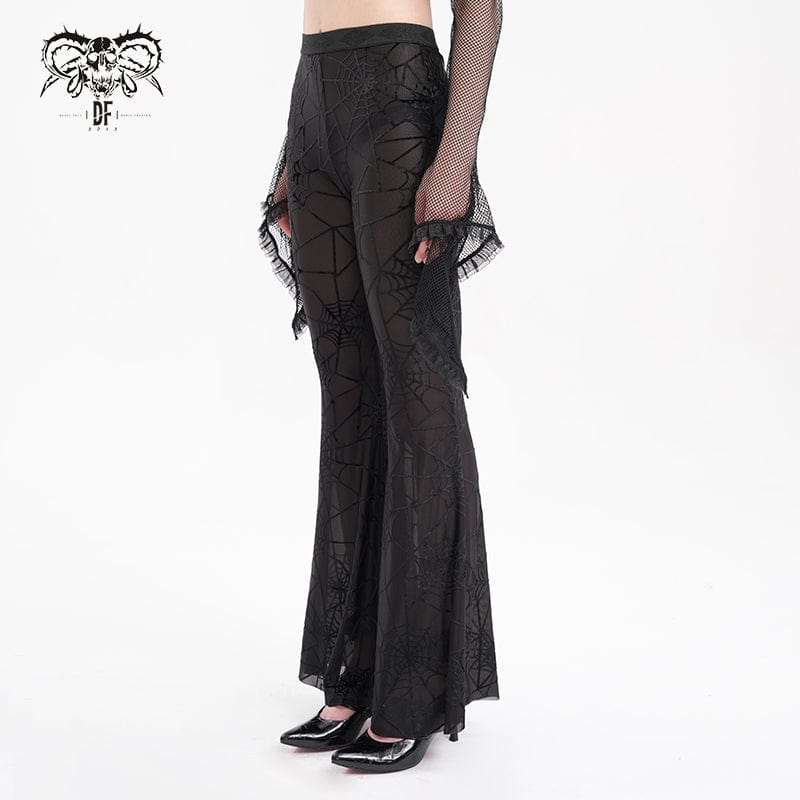 DEVIL FASHION Women's Gothic Sheer Spider Mesh Pants