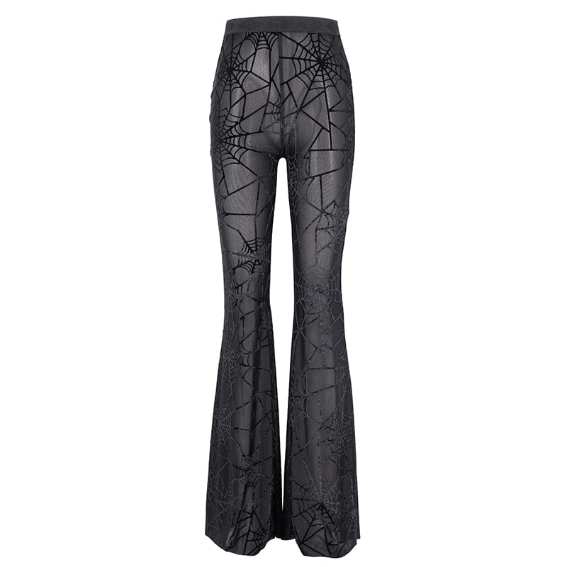 DEVIL FASHION Women's Gothic Sheer Spider Mesh Pants