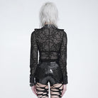 DEVIL FASHION Women's Gothic Sheer Thorny Vine Print Bat Wing Collar Long Sleeve Shirt