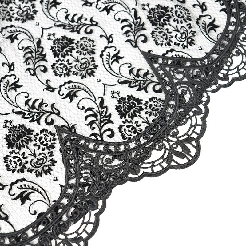 DEVIL FASHION Women's Gothic Skeleton Printed Lace Splice Halterneck Witch Dress Black