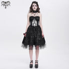 DEVIL FASHION Women's Gothic Skeleton Printed Lace Splice Halterneck Witch Dress Black