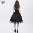 DEVIL FASHION Women's Gothic Skeleton Printed Lace Splice Halterneck Witch Dress Black