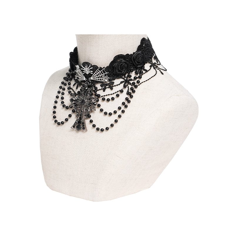 DEVIL FASHION Women's Gothic Spider Cross Beaded Choker