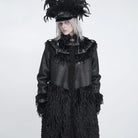 DEVIL FASHION Women's Gothic Spiked Faux Fur Panel Spliced Long Coat