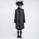 DEVIL FASHION Women's Gothic Spiked Faux Fur Panel Spliced Long Coat