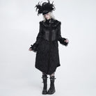 DEVIL FASHION Women's Gothic Spiked Faux Fur Panel Spliced Long Coat