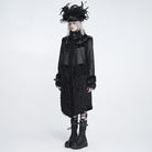 DEVIL FASHION Women's Gothic Spiked Faux Fur Panel Spliced Long Coat