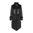 DEVIL FASHION Women's Gothic Spiked Faux Fur Panel Spliced Long Coat