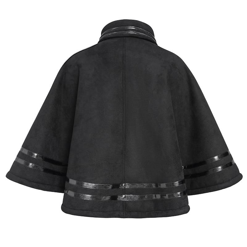 DEVIL FASHION Women's Gothic Spiked Stand Collar Asymmetrical Slanted Placket Cloak